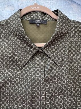 Lafayette 148 New York Women silk Olive Green Patterned Button-Up Shirt